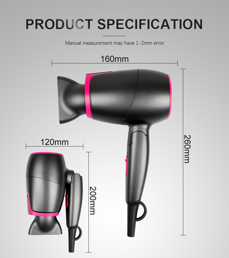 Household Small Folding Travel Hair Dryer 1000W Negative ion Plastic Material