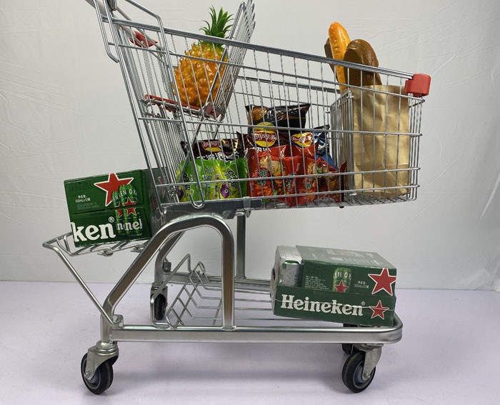 German Chain Grocery Store Shopping Cart Trolley 125L With Chassis And Beer Rack