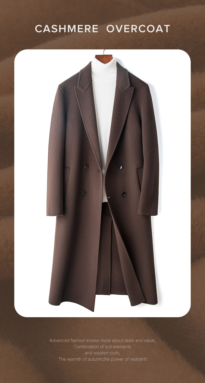 Autumn Winter Men's Wool Overcoat Solid Color Double Collar Peacoat for Cold Resistance