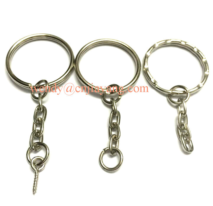 Jiayang Silver Iron Split Key Chain Ring W/ 25mm Chain And Screw