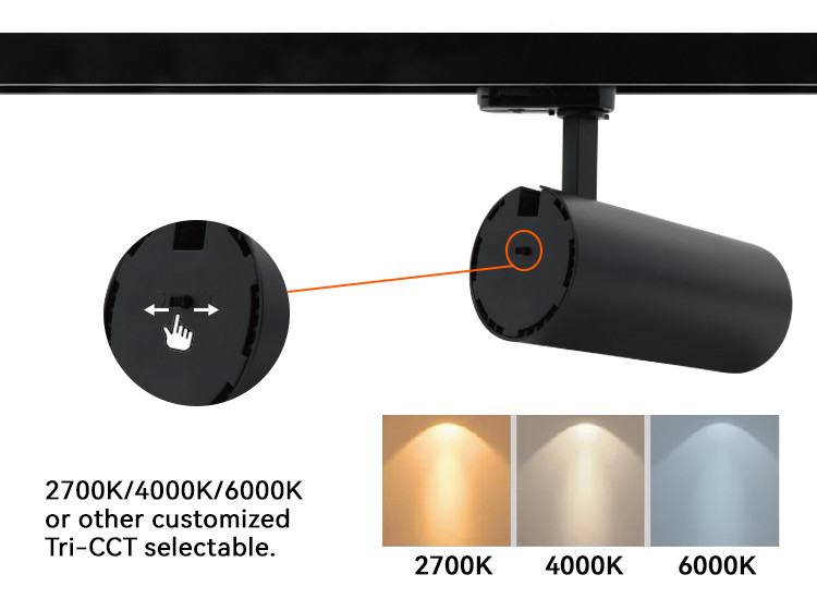 2700K 4000K 6000K Dimmable LED Track Lighting 3CCT Black Single Spotlight