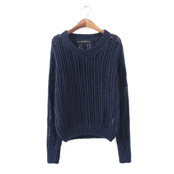 Crochet,Sweater Three Quarter Sleeve Hollow out Casual Crochet Knitted Sweater Women Jumper Pullovers