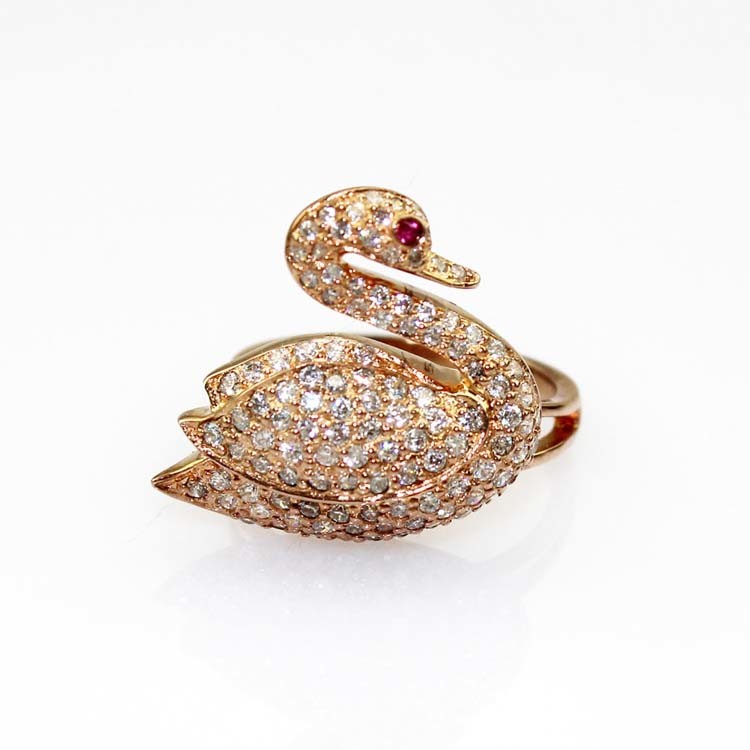 Rose Gold Plated Solid 925 Silver Pave Clear Cubic Zirconia Swan Ring (R217)
