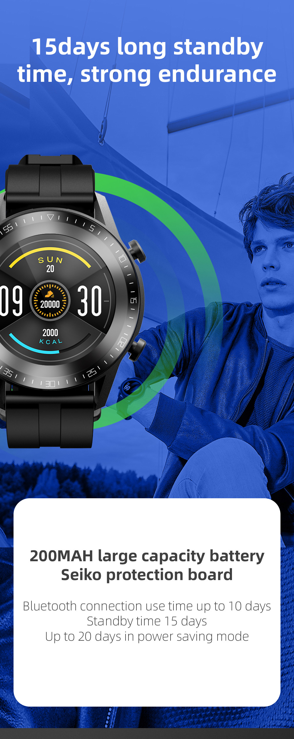 200mAh 3MP Heart Rate Smartwatch Wristband Bracelet Blood Pressure Sport Rate