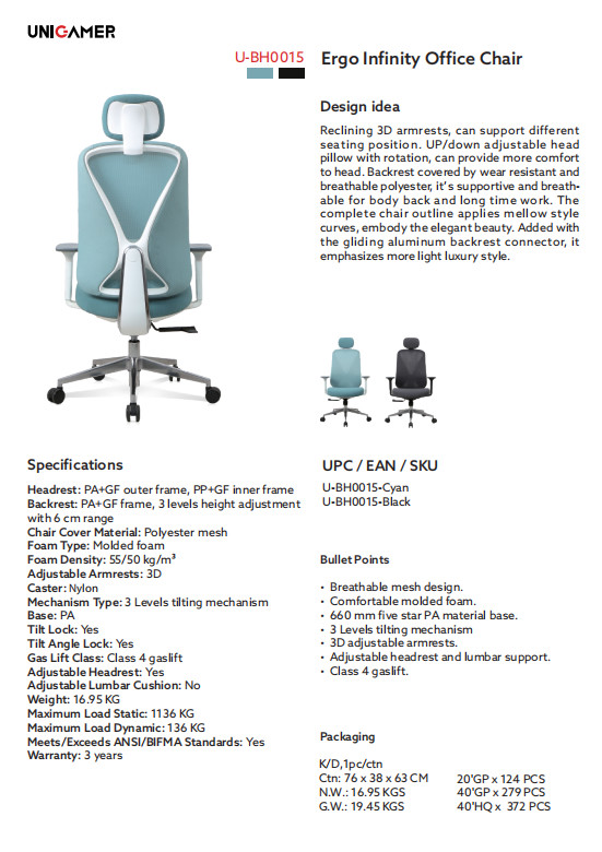 Executive Infinity Ergonomic Mesh Back Office Chair 330 Polished Adjustable Desk Chair