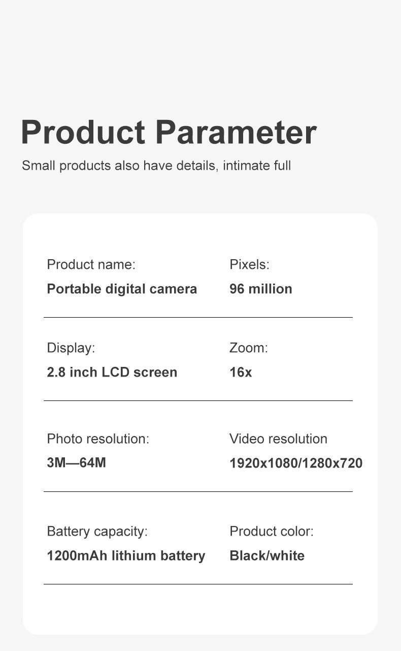 Autofocus Digital Camera 44MP FHD 4K 16X Digital Zoom Compact Point Shoot Camera with 64GB SD Card Expandable to 128GB