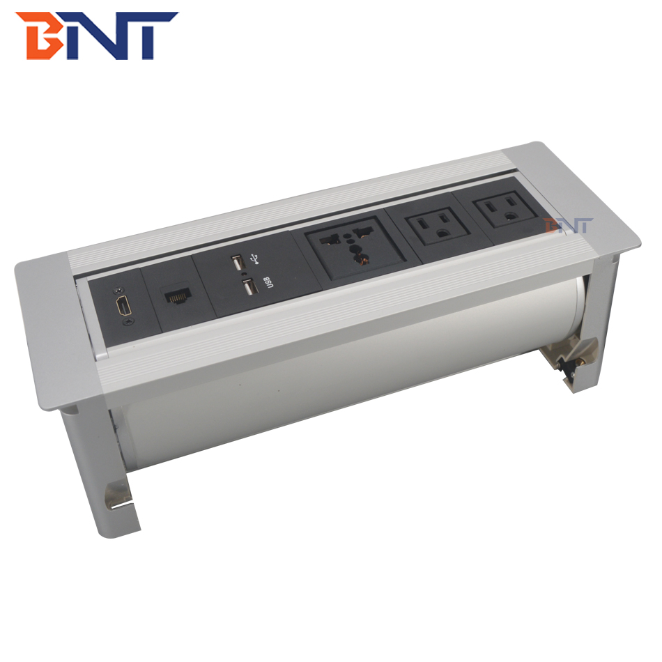 Office furniture media dual usb charger manual flip up table socket