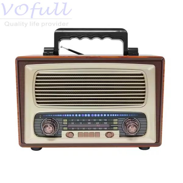 Coffee/Wooden Portable Radio Player with AM/FM Band Rechargeable Battery