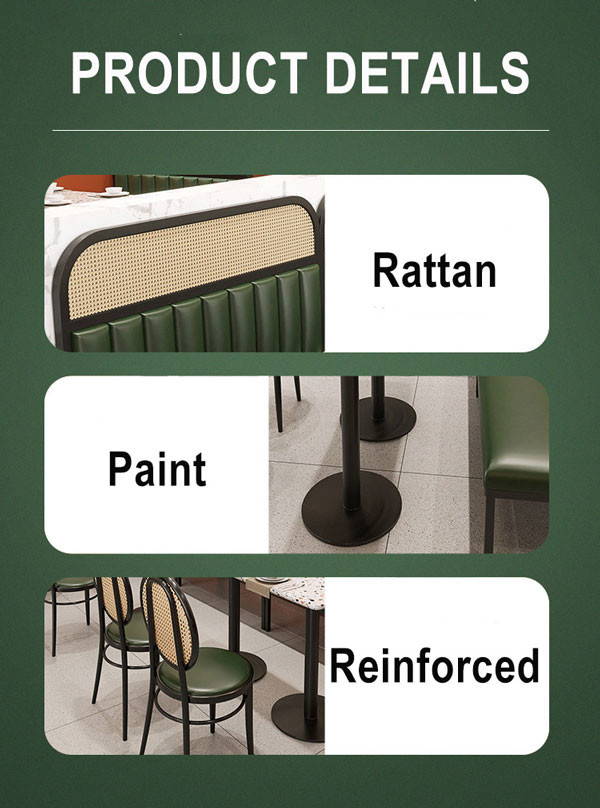 Durable Rattan Restaurant Dining Table Set Marble Top PU Leather