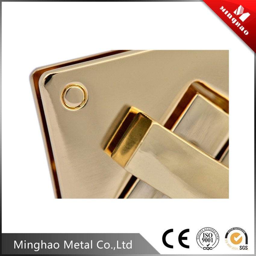 Durable gold handbag square turn lock for bag parts,30.9*30.9mm,Zinc alloy lock