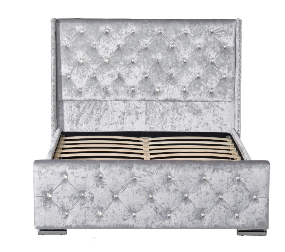 Modern Double Size Upholstered Bed Crush Velvet Silver Upholstered Platform Bed