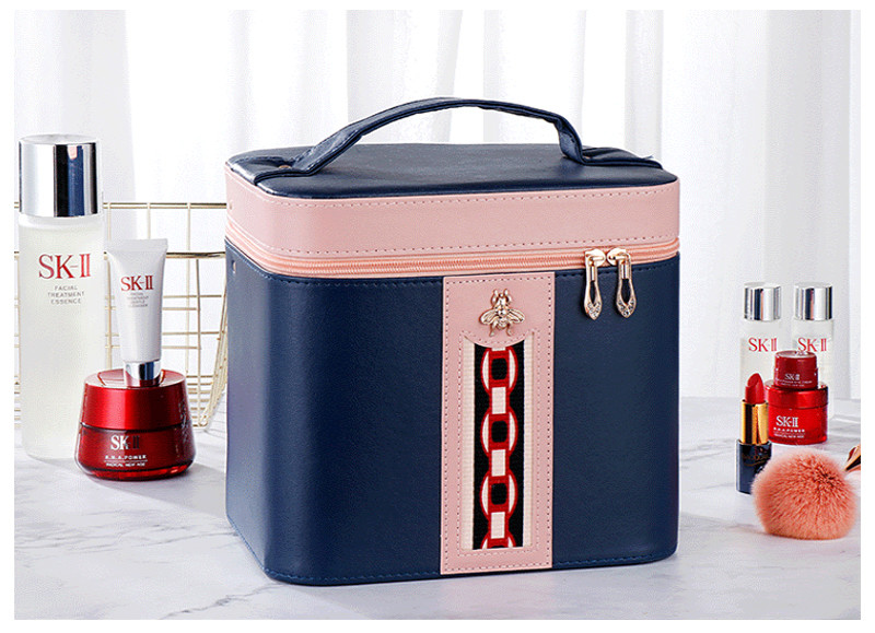 PU Leather Train Case Organizer With Adjustable Dividers