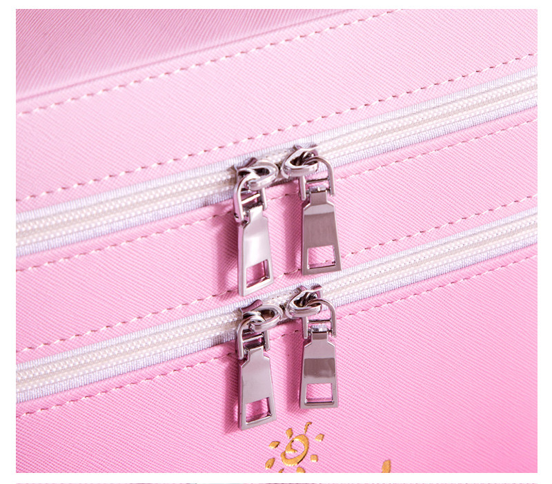 Debossed Logo PU Leather Travel Double Layers Cosmetic Makeup Bag Case