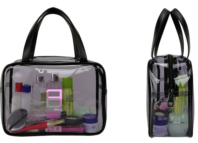 Clear PVC Handbags With Zipper , Customized Piping Woman Makeup Tote Bag