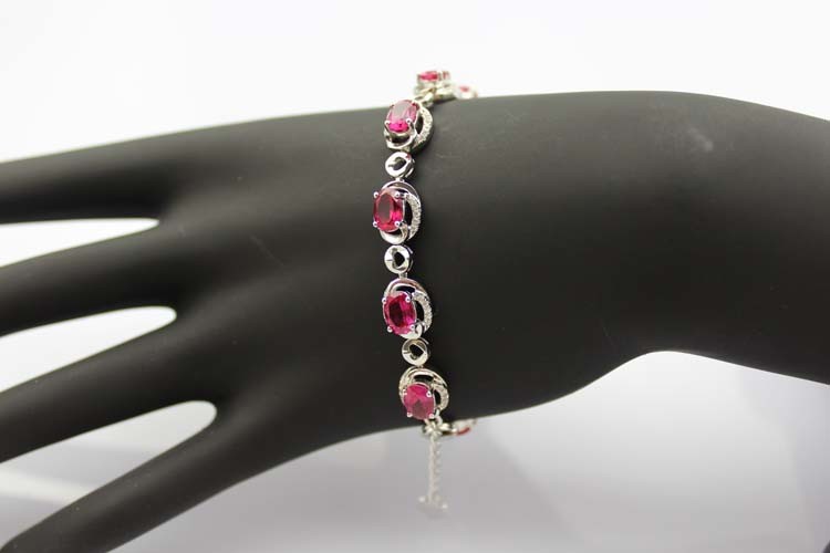 Sterling Silver 5x7mm Oval Ruby Cubic Zircon Tennis Bracelet(B06PINK)