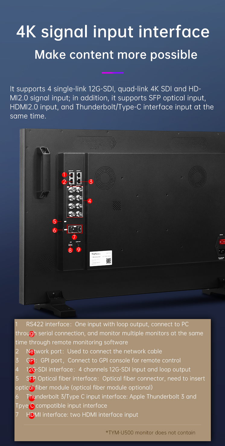 TYSTVideo Ultra-HD Director Monitor 12G-SDI Input/Output 32'' Large Screen Private Mold Support HDR mode/Gamma EOTF