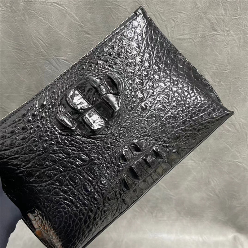 Authentic Real True Alligator Leather Men's Wristlets Clutch Bag Genuine Exotic Crocodile Skin Male Large ZIP Card Purse