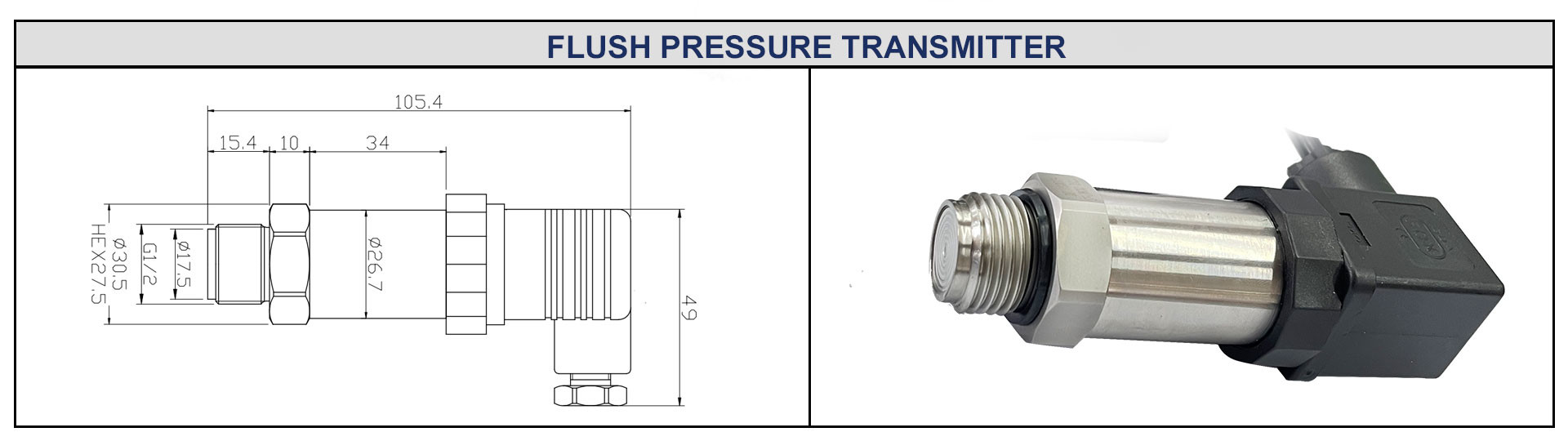 4-20mA Flush Diaphragm Transducer Stainless Steel Pressure Sensor Transmitter