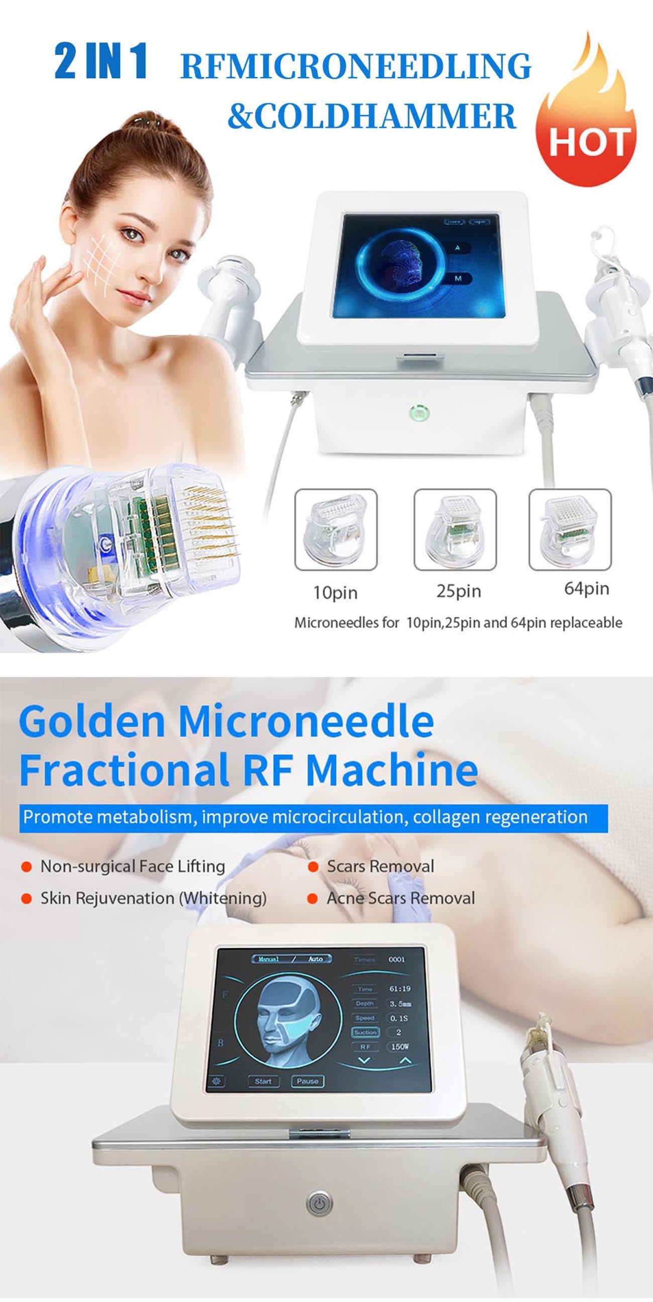 Gold Mic-Needle Beauty Device Acne WrinkleTreatment Wrinkle Removal Skin Rejuvenation Treat Beauty-Machine