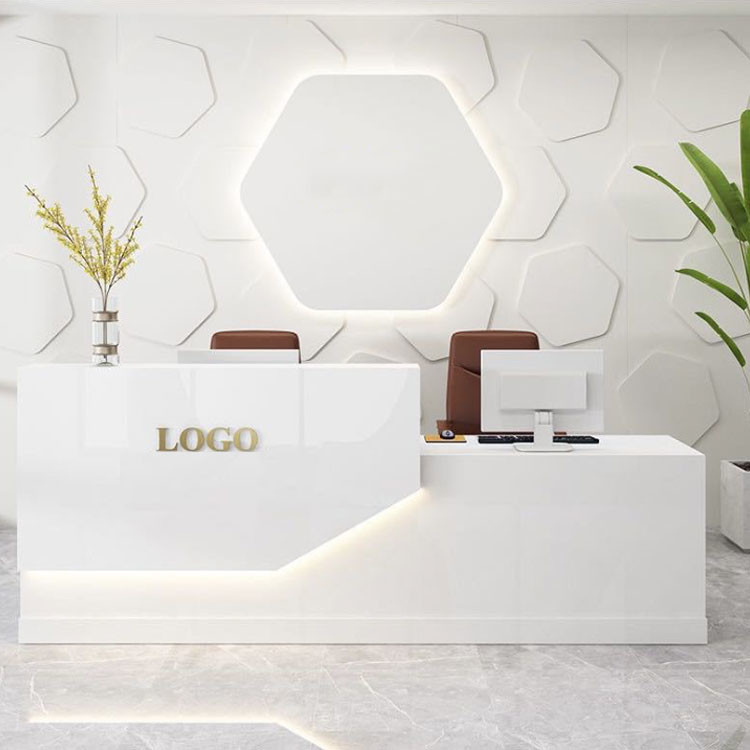 2M Modern Reception Desk Customizable Logo White Reception Table