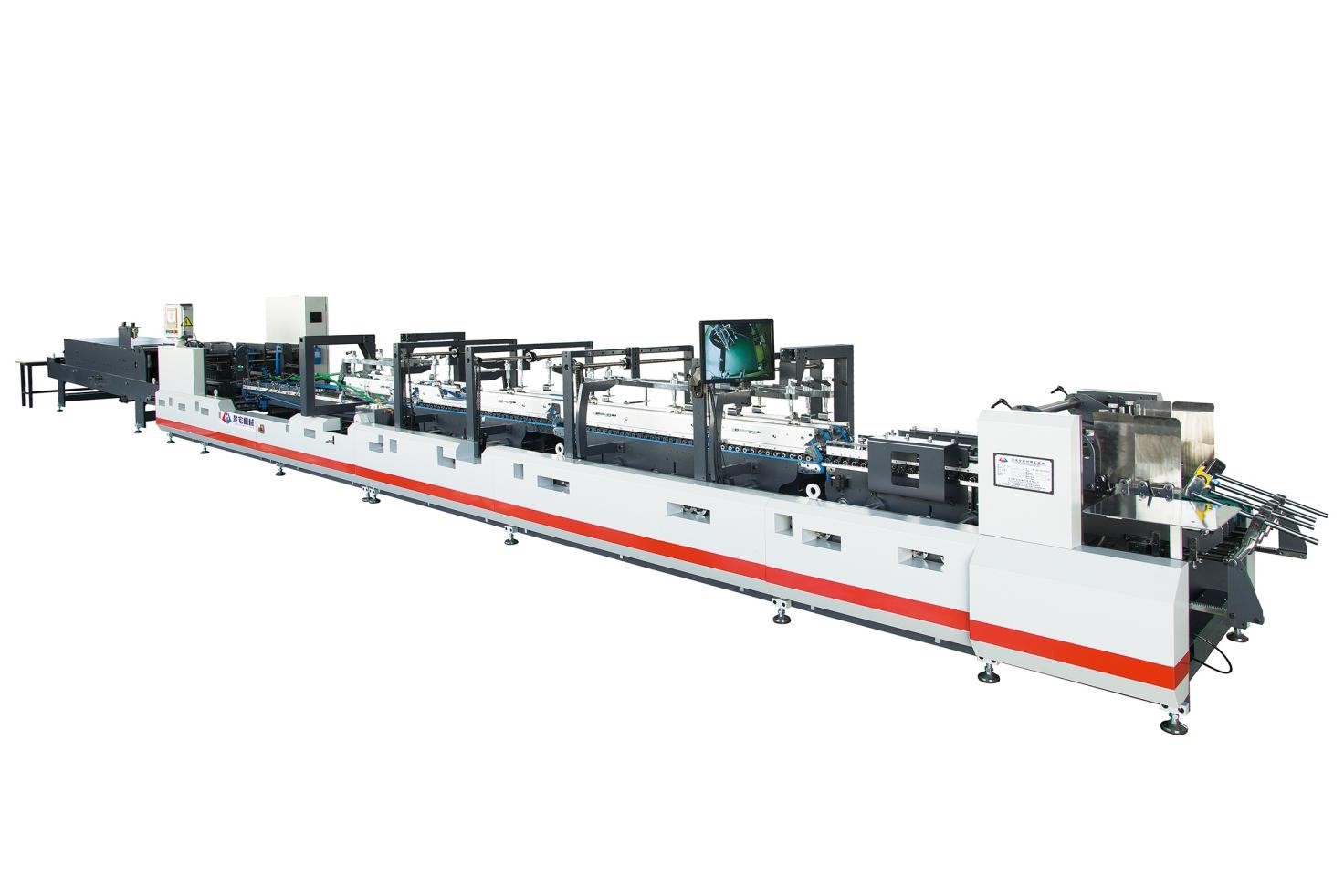 PLC 28KW Carton Folding And Gluing Machine With Multi Groove Belt