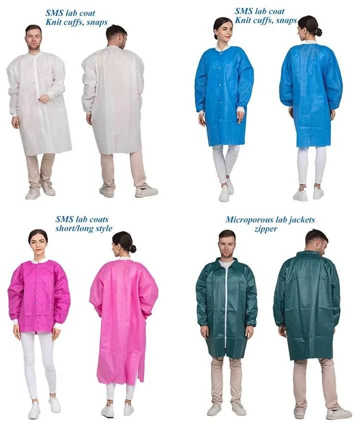 Industrial Safety PPE Supplies Non-Woven Consumables Visitor Jacket Coat Tyvek Microporous SMS PP Disposable Lab Coat