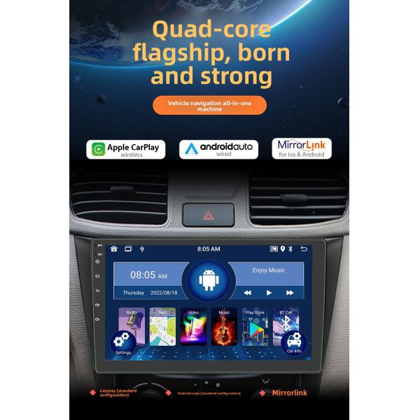 Creatall 9 Inch Universal Dashboard GPS Navigation Player Android All-in-One Wireless CarPlay with ADS for Automotive Use