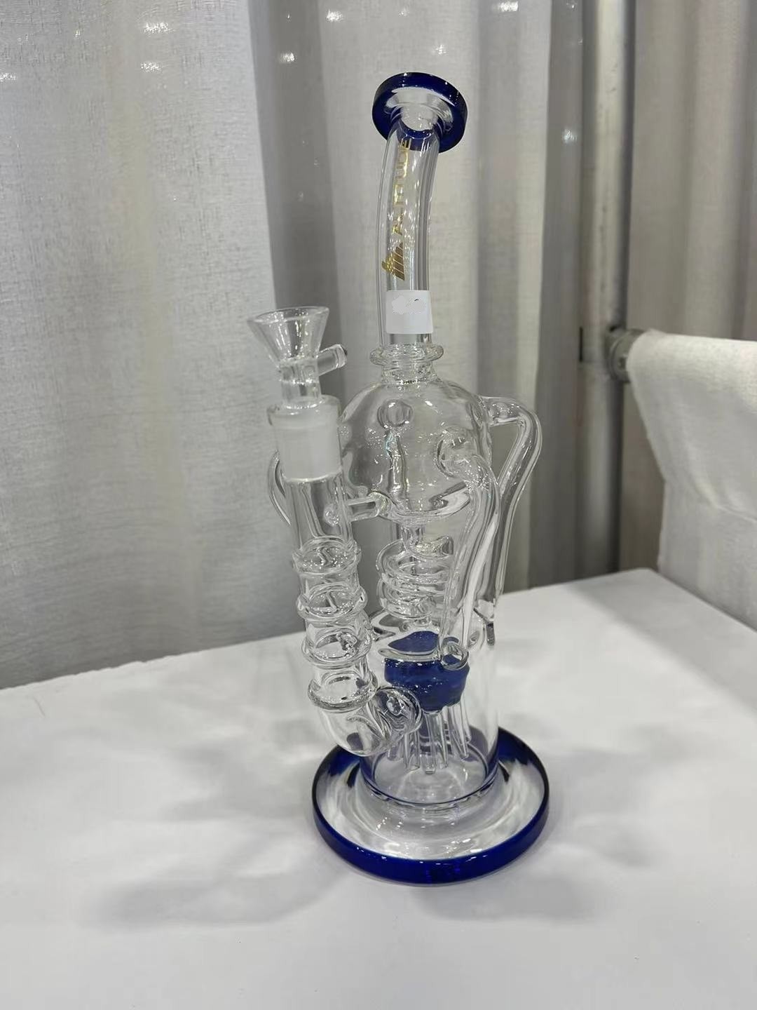 16.5" Glass Water Pipes Colored Lip Base Thick Bottom Straight Hookah