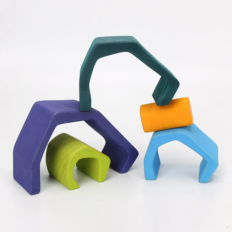 Brown 18cm Rainbow Wooden Building Blocks Toy Creative Educational