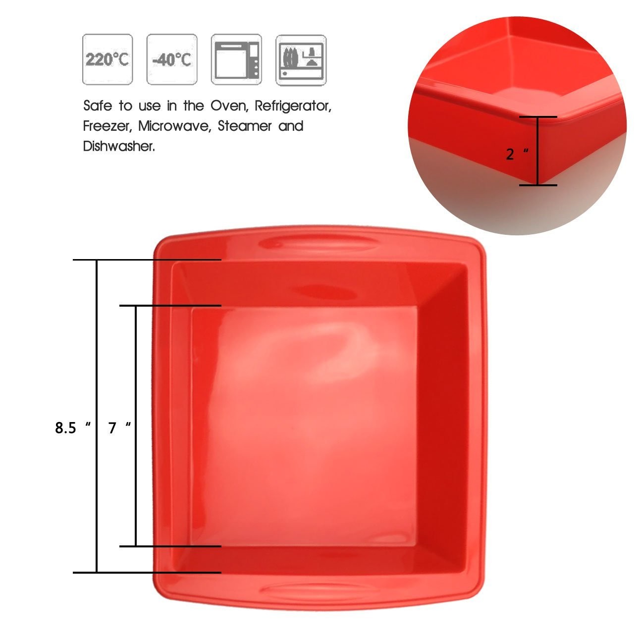 Silicone Cake Pan 8.5 " Nonstick Bakeware Baking Mould Brownie Pan for bread Chocolate Pie Pizza fudge and brownies