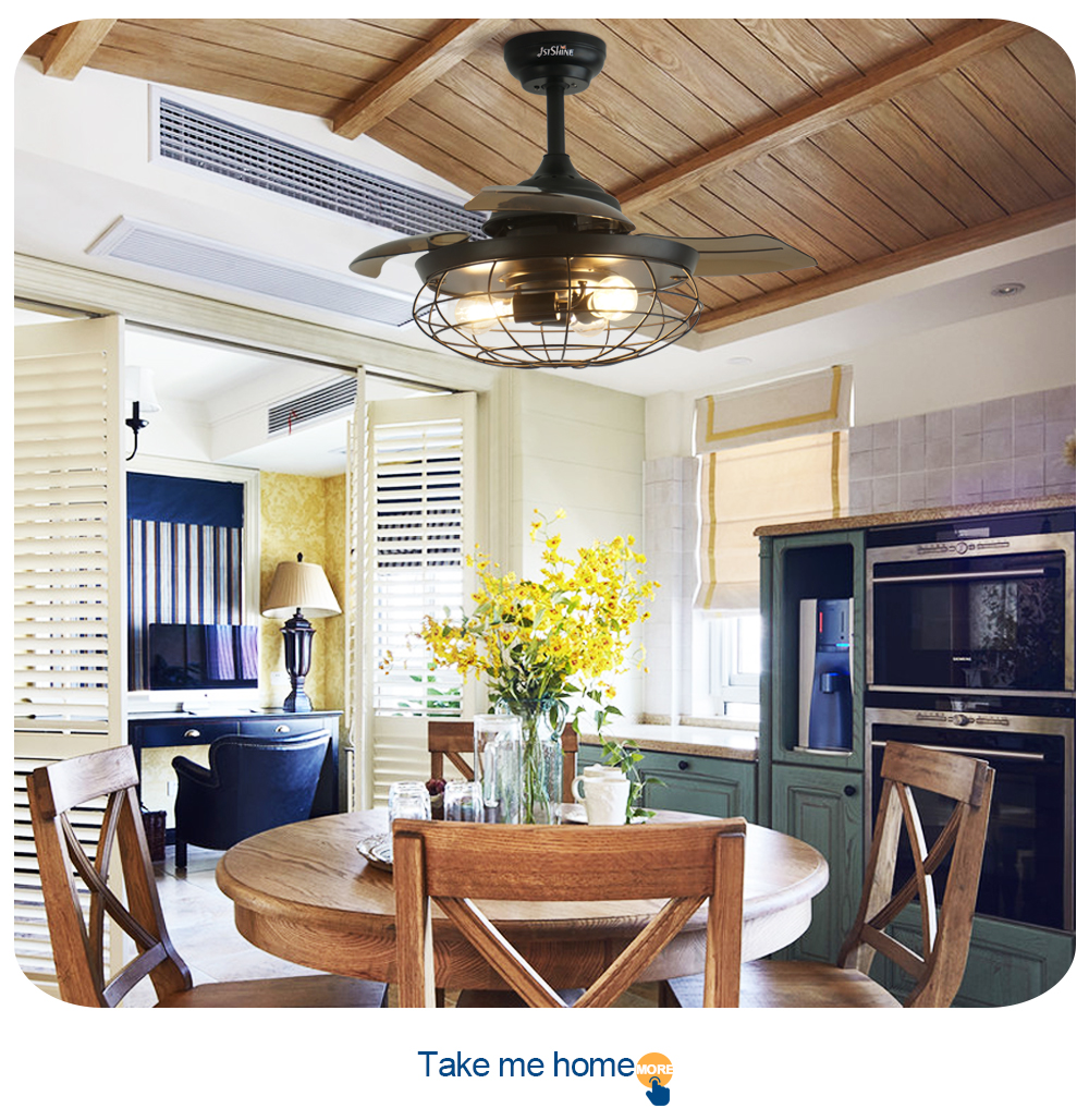 Lower Noise 1stshine Decorative Retractable Ceiling Fan with Remote Control and Light
