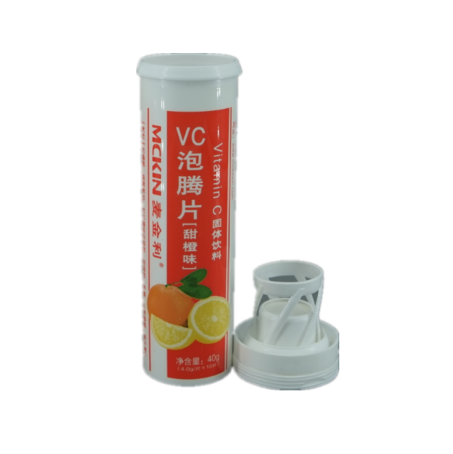 Food Grade PP Vitamin C Effervescent Tablet Tube with Spiral Cover and Customized Logo