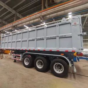 CIMC heavy duty leaf spring suspension 13.2 M 3 Axle Van Type Gooseneck Side Dump box tipper Semi-Trailer
