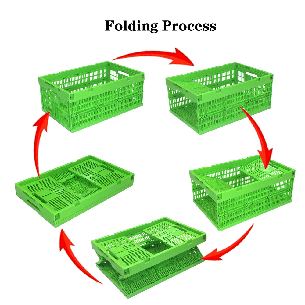 600x400x255mm Plastic Folding Box Pallet Optimal Air Circulation Fruits Organizer