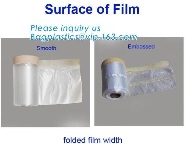 Pre-tapd paint masking film HDPE,Car paint repair masking film with tape, Hot sell masking film with adhesive tape, PAC