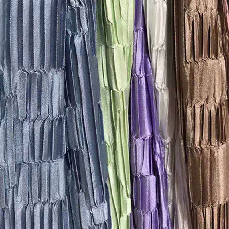 Sustainable Crepe Woven Fabric Shiny Stretch Plisse Pleated Satin Fabric Stripe