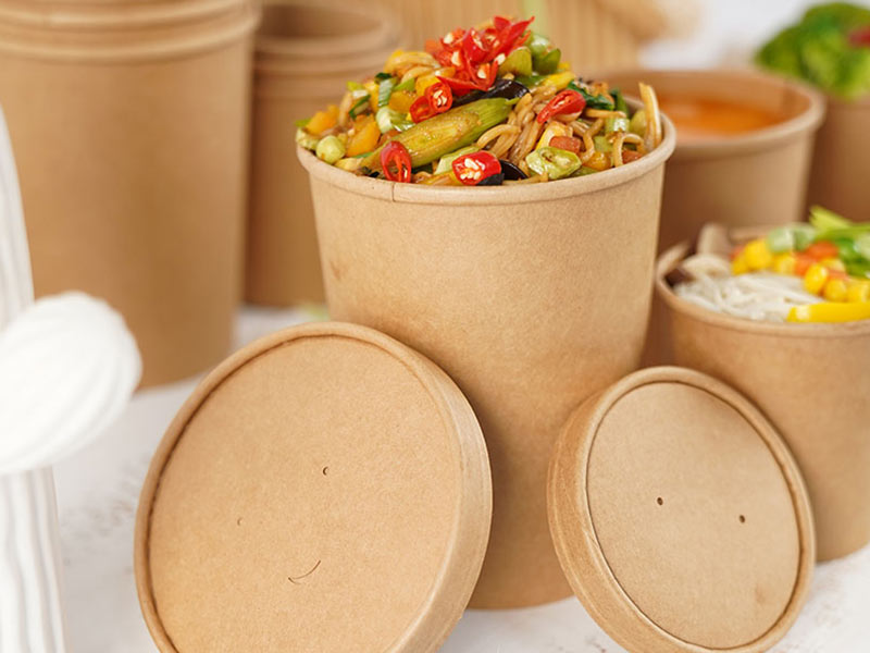 16oz - 50oz Food Grade White Paper Salad Bowl With Lid , Durable Kraft Bowls