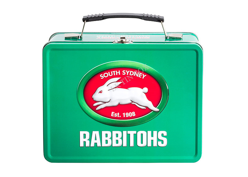 Rabbitohs Metal Tin Lunch Boxes Hinged Tin Box With Handle Key And Lock
