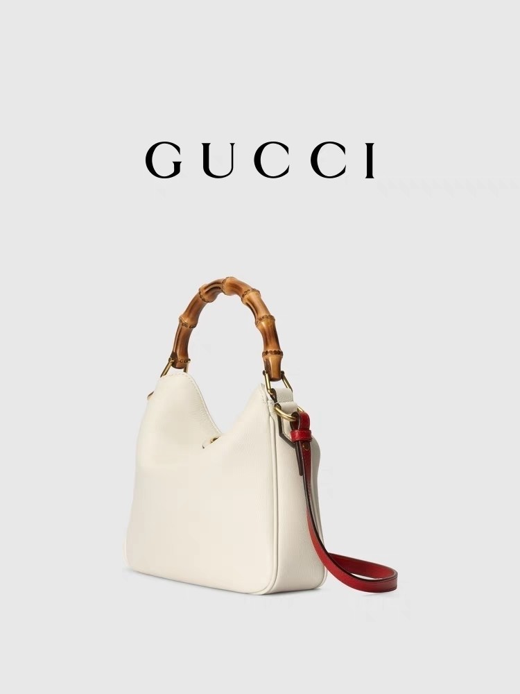 White Leather Branded Shoulder Bag Gucci Princess Diana Handbag