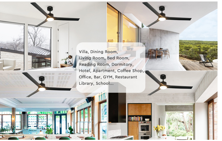 Home Office 60" LED Ceiling Fan with Remote and 3 Black Plastic Blades 4000K CCT