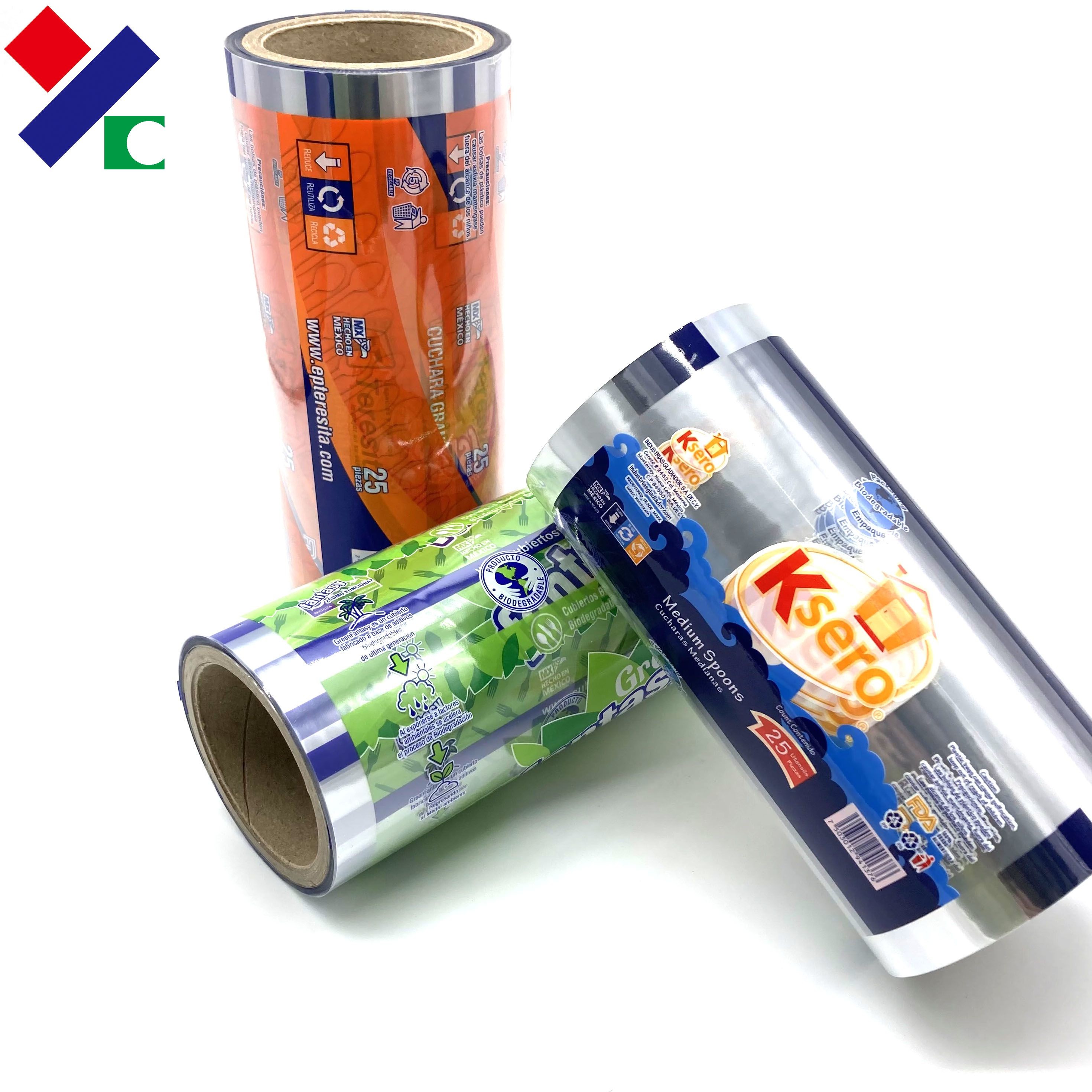 FDA Food Packaging Film Roll Multiple Layer Laminated Plastic Knife Fork Packing 120 Pieces