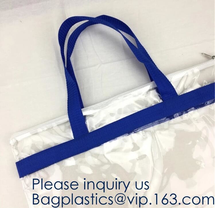 Waterproof All Over Printing PVC Coating Tote Shoulder Fabric Shopping Bag With Gusset And Lining,Jelly Clear Plastic PV