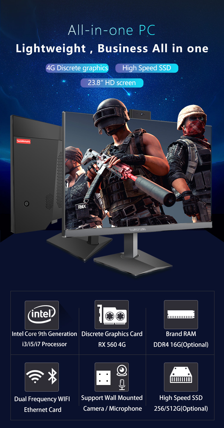 175° Vertical Viewing Angle All-in-One PC Computer Set Remote Desktop Mini Gaming PC