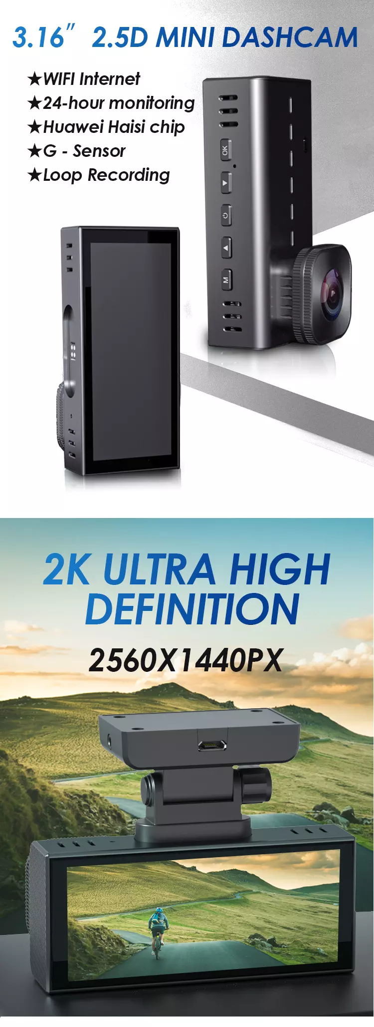 2K WDR Dashcam 4k Gps Wifi Advanced Portable Car Camcorder 3.16 Inch