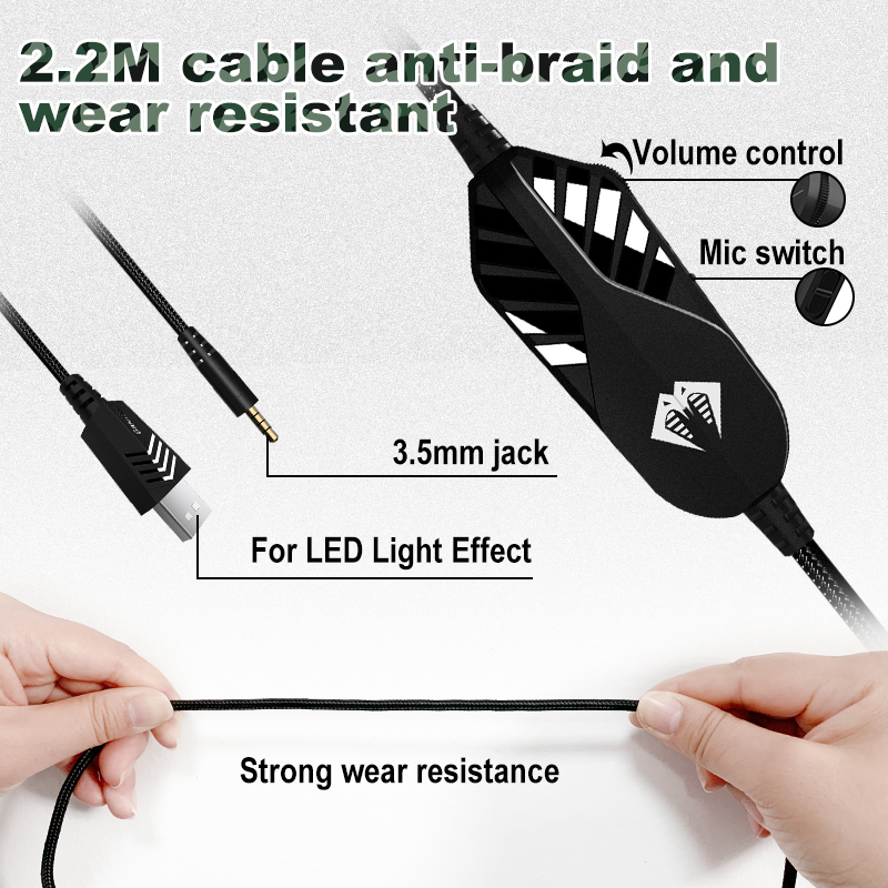 2.2m Cable Auriculares Gamer Wired Over Ear Headphones With Mic For Pc And Xbox