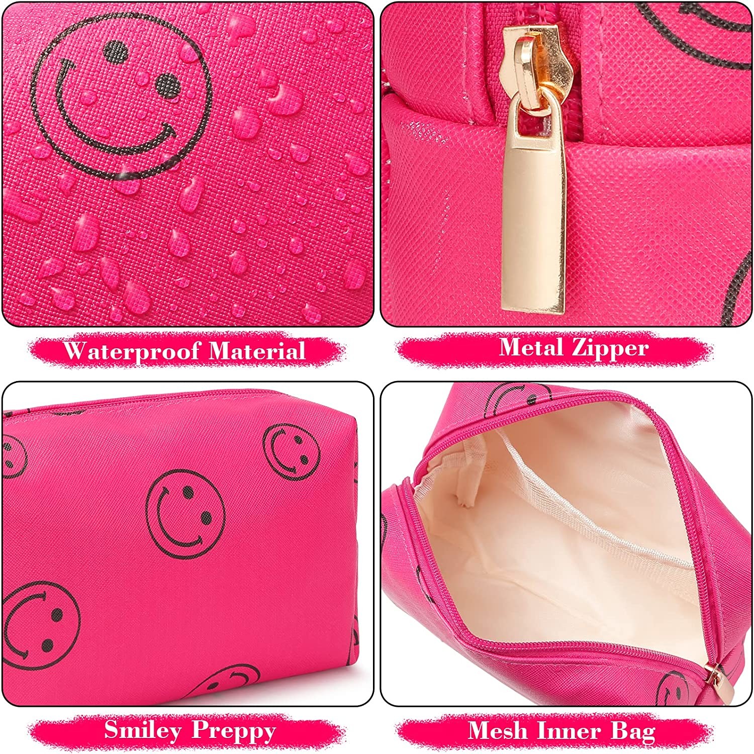 Pu Leather Preppy Makeup Bag Waterproof Cosmetic Organizer Cute Portable