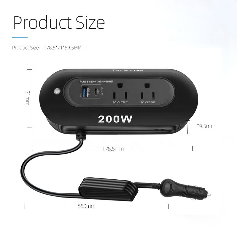 Car Battery Charger Dc Inverter Ac 200W Car Power Inverter Dc 12V To 220V Ac Car Power Inverter 200W With 4 Usb & 2 Ac Por
