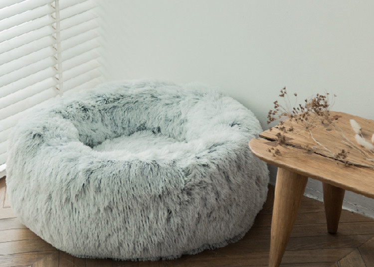 Soft Plush Round Donut Faux Fur Washable Dog Bed 23.6 Inch 60cm