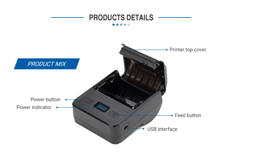 Type-C Interface Handheld Thermal Printer for POS Machine in Logistics or Restaurant