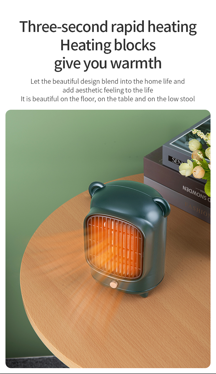 NO App-Controlled 500W Cute Design PTC Ceramic Room Desk Electric Hot Air Fan Heater